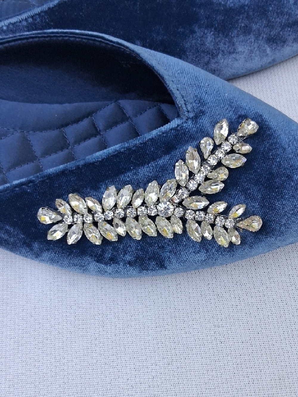 Birdies Deep Blue Velvet Crystal-Embellished Pointed Mules - Picture 10 of 16